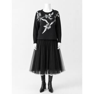 Womens Vintage 80s Sweater Sequin Bow Details Black Silver Size large Party